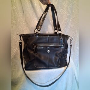 Coach Laura Black Leather Ziptop Tote with Crossbody Strap